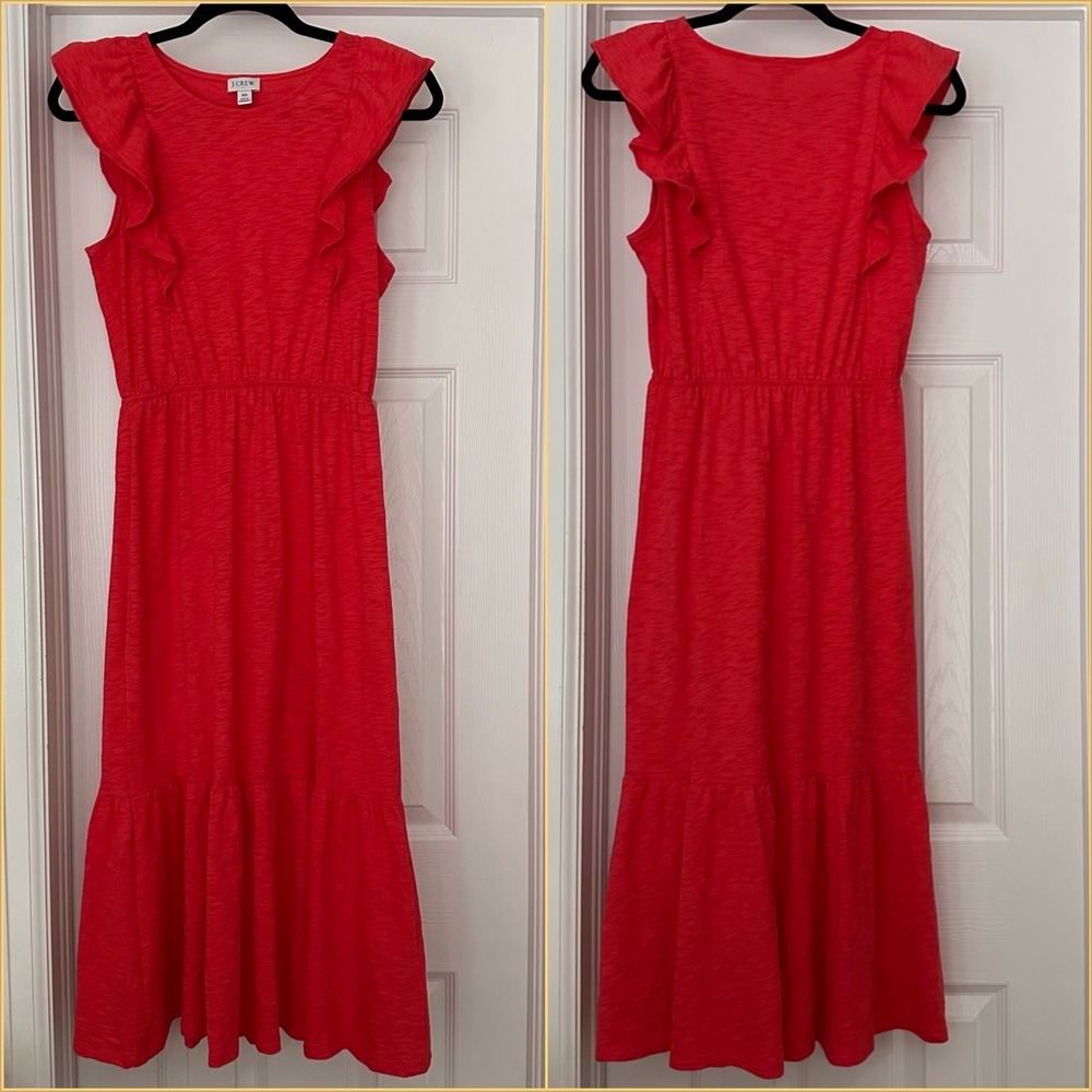 J.Crew Flutter Sleeve Tiered Ruffle Midi Dress in California Poppy Size XS